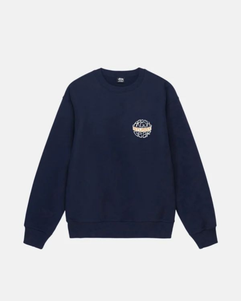 Navy / Blue Stussy Fresh Gear Crew Sweatshirts | 3071KQWZP