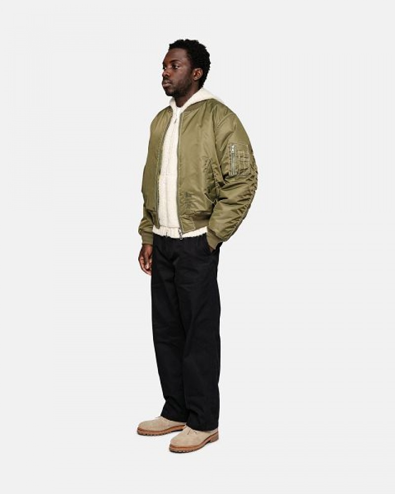 Olive Stussy Built Reversible Bomber Jackets | 3689FYJAW