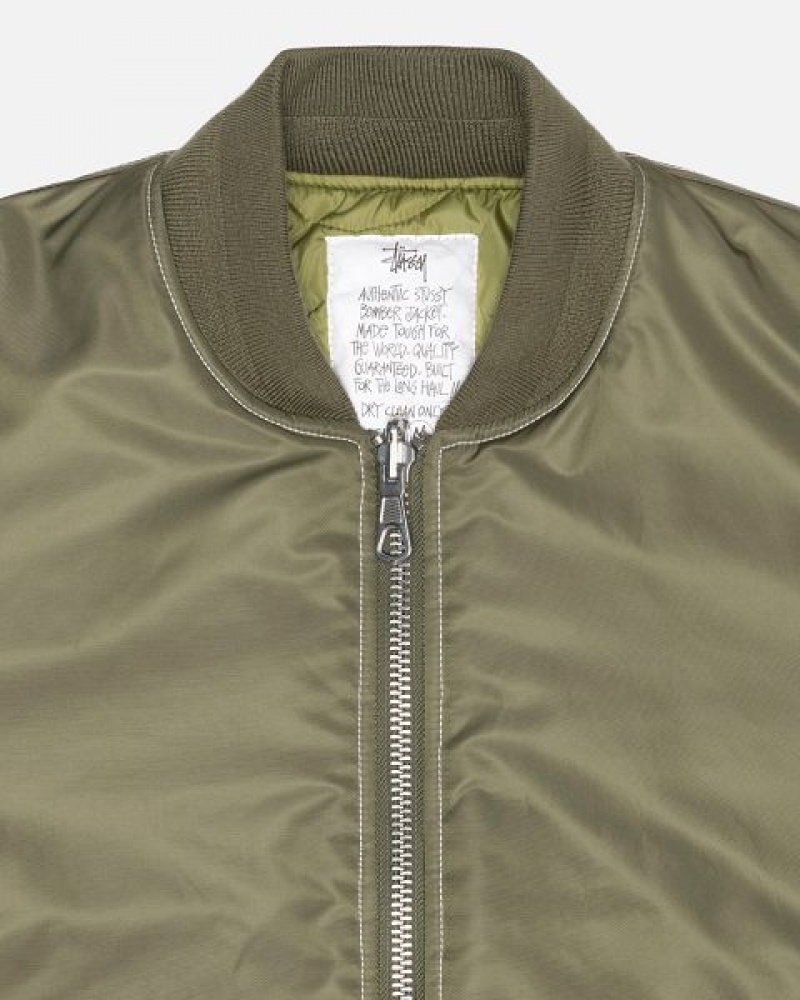 Olive Stussy Built Reversible Bomber Jackets | 3689FYJAW