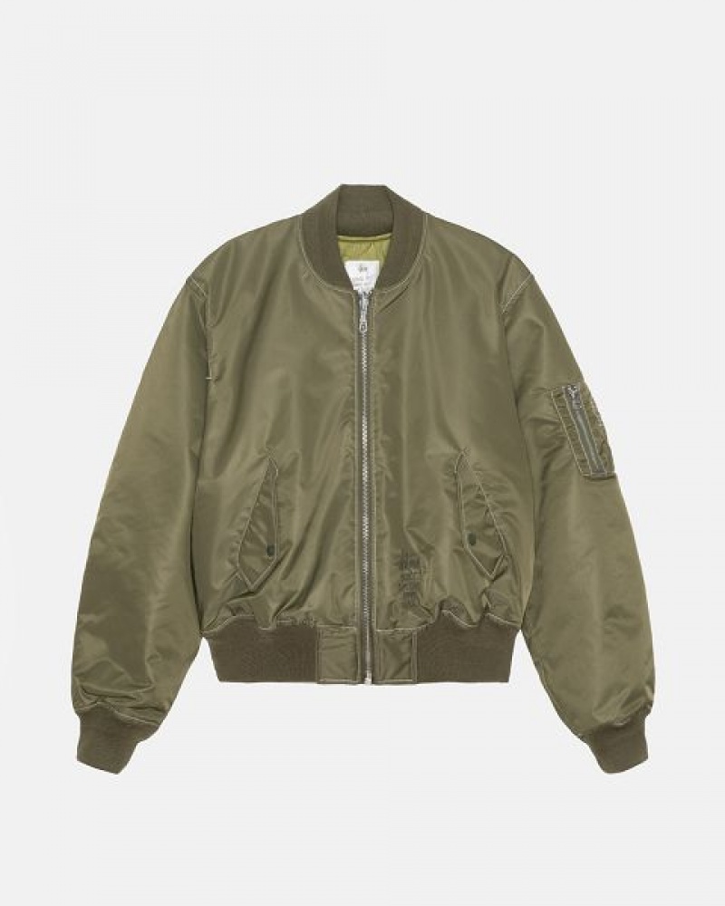 Olive Stussy Built Reversible Bomber Jackets | 3689FYJAW