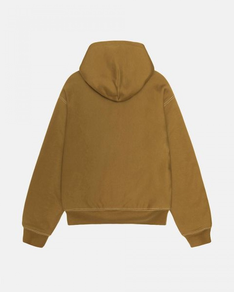 Olive Stussy Double Face Label Zip Hoodie | 9462BJKXI