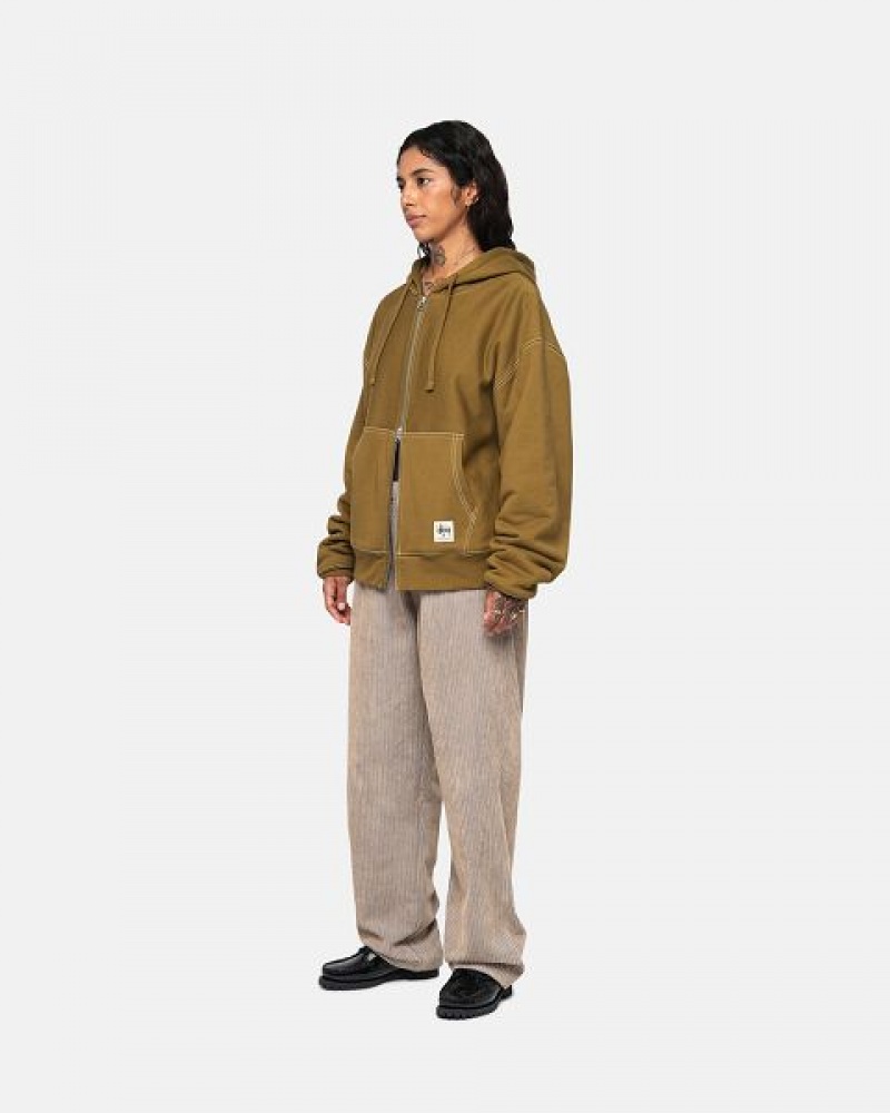 Olive Stussy Double Face Label Zip Hoodie | 9462BJKXI