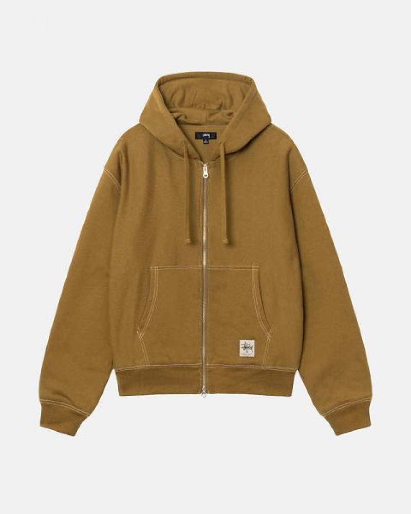 Olive Stussy Double Face Label Zip Hoodie | 9462BJKXI