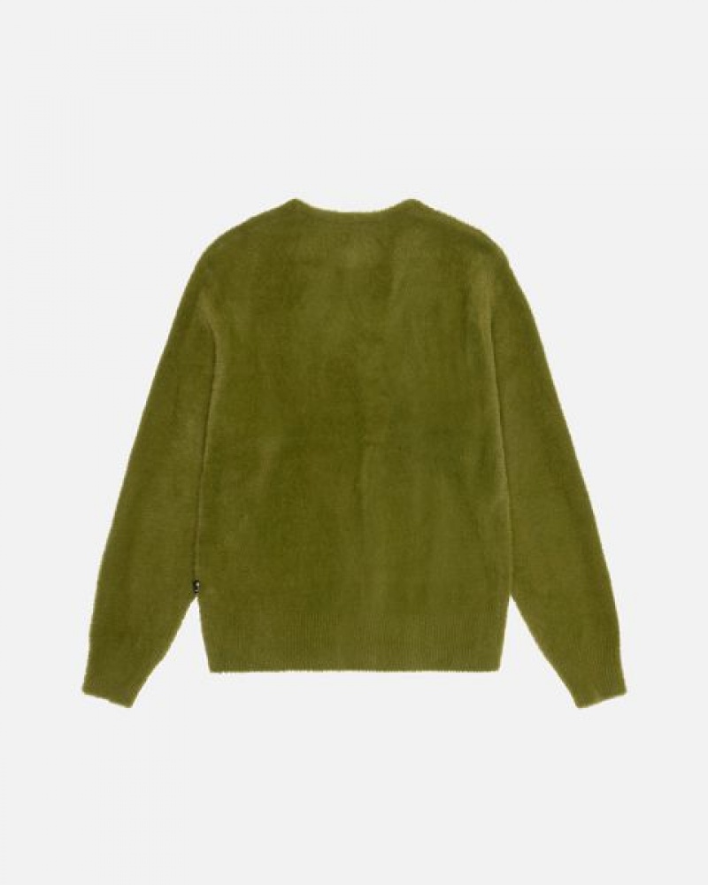 Olive Stussy Shaggy Cardigan | 6245ZNUBT