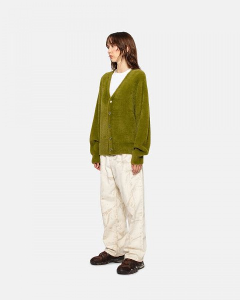 Olive Stussy Shaggy Cardigan | 6245ZNUBT