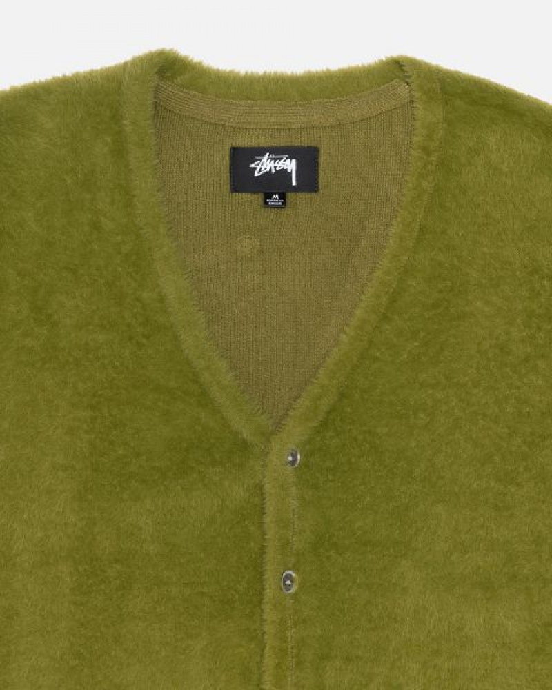 Olive Stussy Shaggy Cardigan | 6245ZNUBT