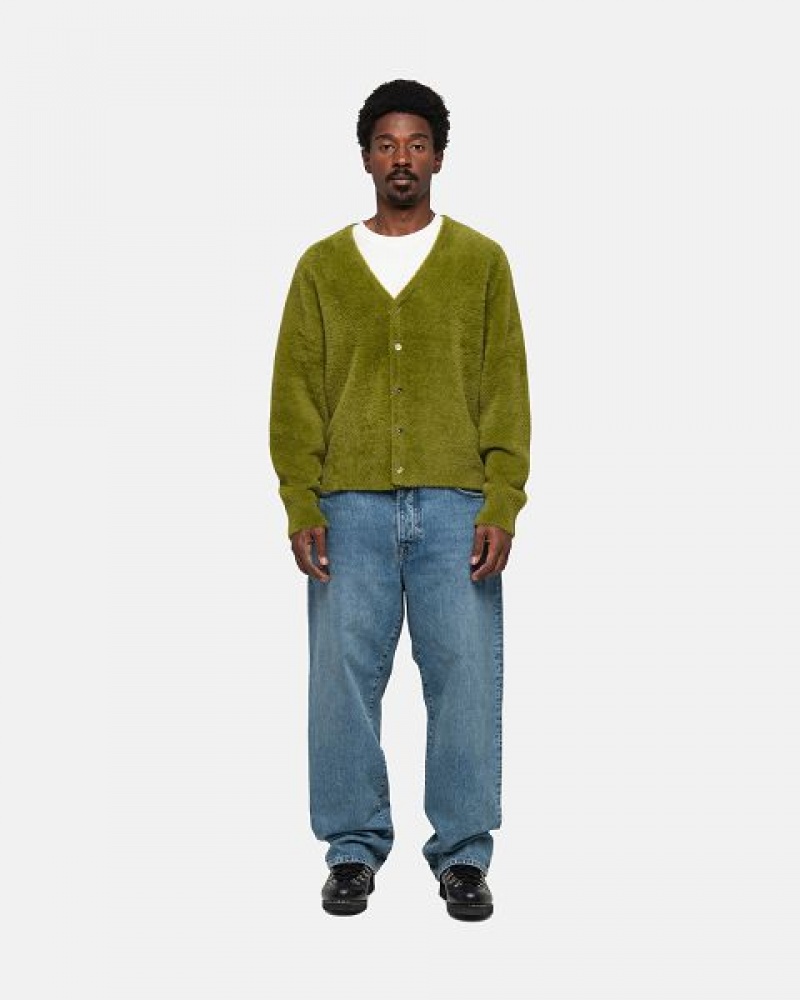 Olive Stussy Shaggy Cardigan | 6245ZNUBT