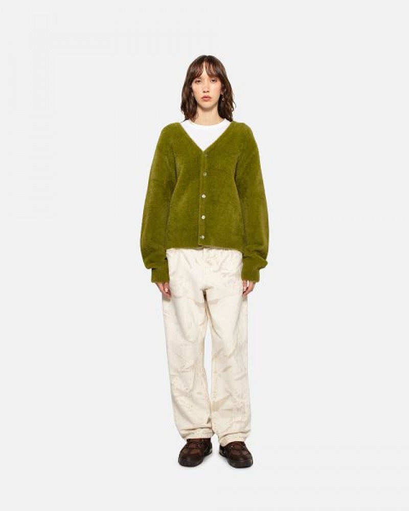 Olive Stussy Shaggy Cardigan | 6245ZNUBT