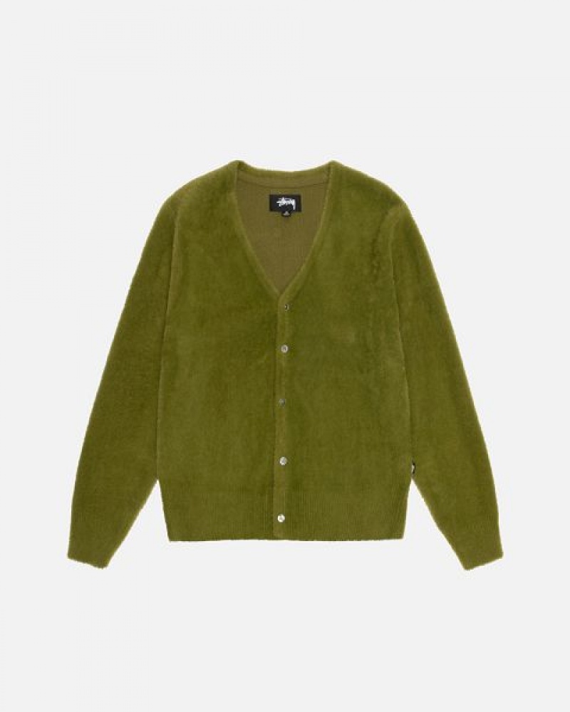 Olive Stussy Shaggy Cardigan | 6245ZNUBT