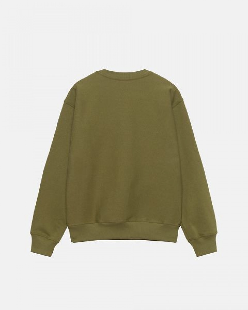 Olive Stussy Stock Logo Crew Sweatshirts | 2071YLEFO