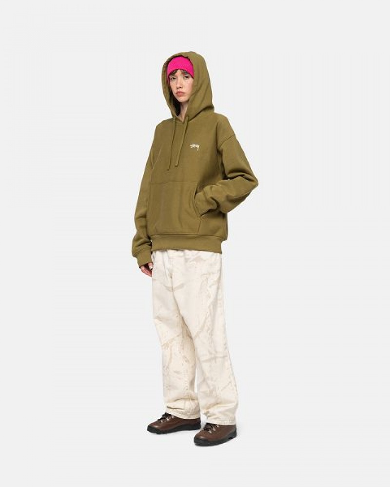 Olive Stussy Stock Logo Hoodie | 5249ZUFEV