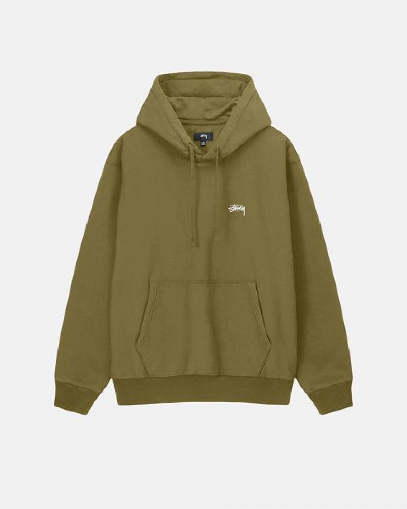 Olive Stussy Stock Logo Hoodie | 5249ZUFEV