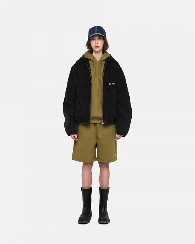 Olive Stussy Stock Logo Sweats Shorts | 0721MTNAX