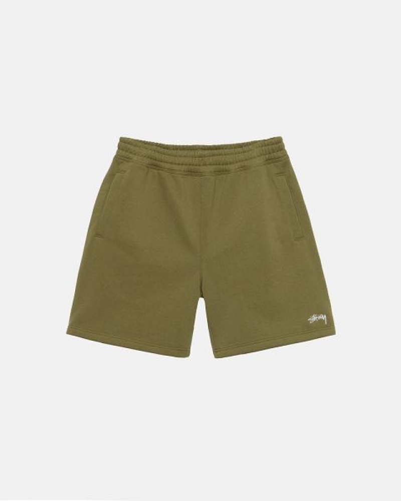 Olive Stussy Stock Logo Sweats Shorts | 0721MTNAX