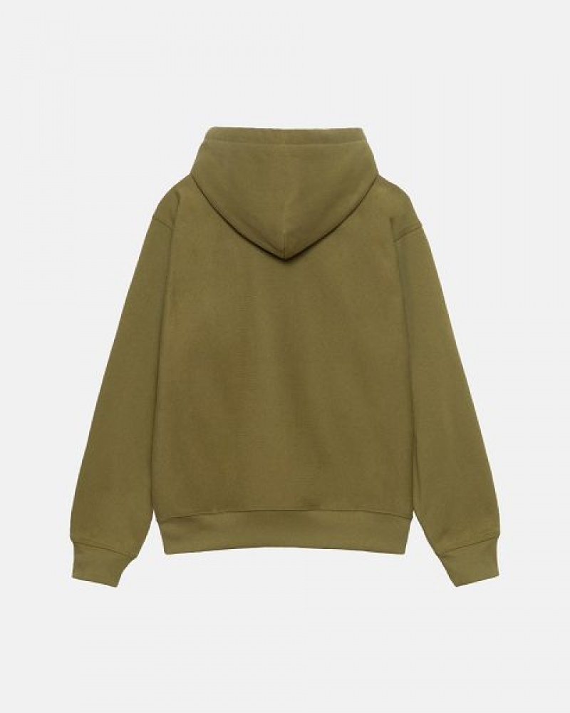 Olive Stussy Stock Logo Zip Hoodie | 1067PGQYR