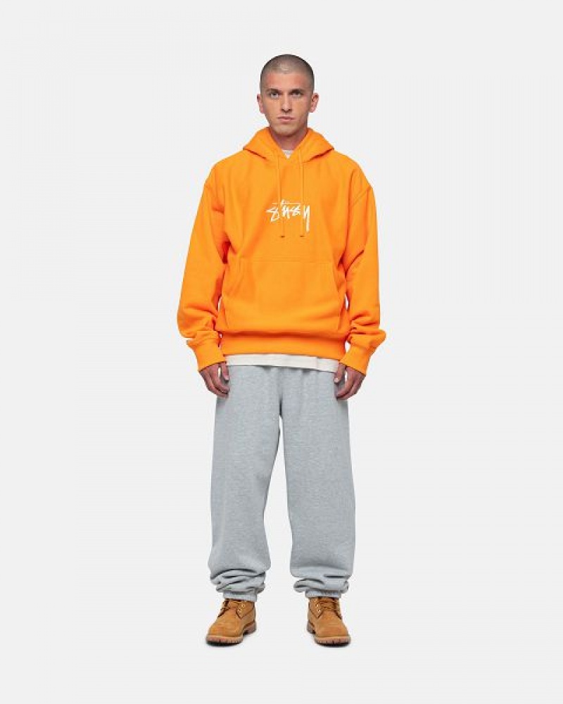 Orange / White Stussy Stock Logo Applique Hoodie | 2153VDFLM