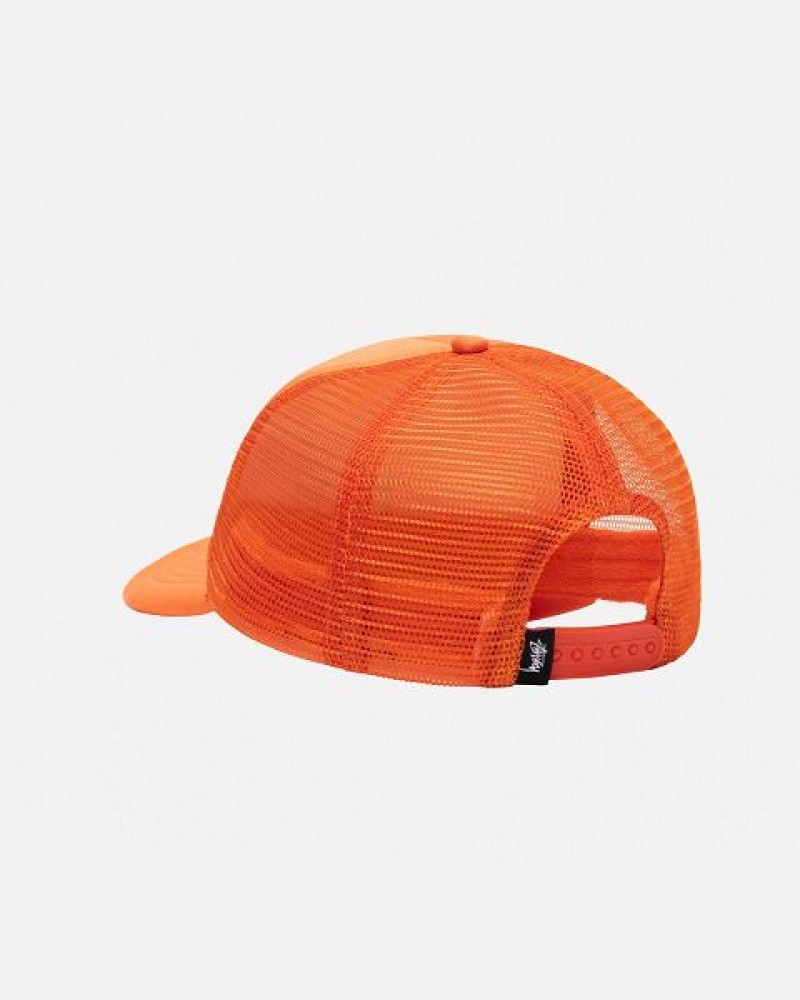 Orange / White Stussy Trucker Big Basic Snapback Caps | 6702PCHUD