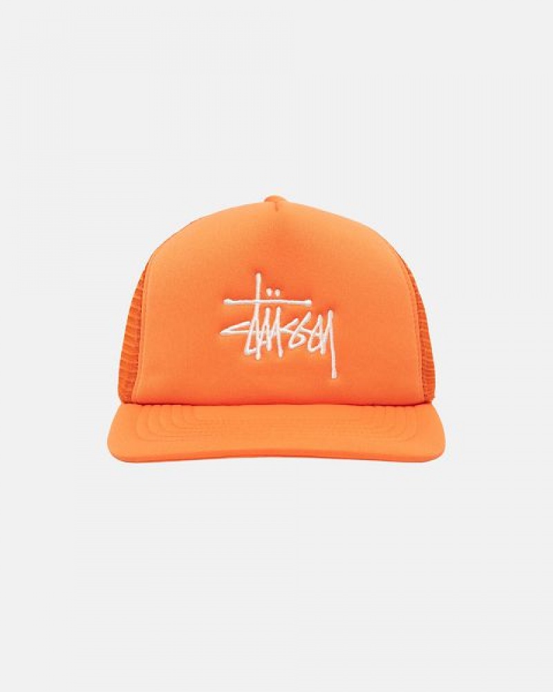 Orange / White Stussy Trucker Big Basic Snapback Caps | 6702PCHUD