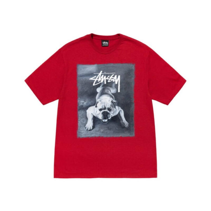 Red Stussy Bulldog T Shirts | 7369MWIYP