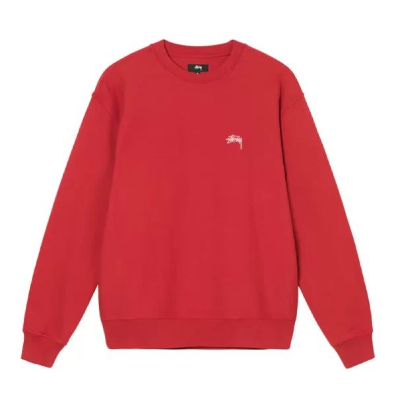 Red Stussy Overdyed Stock Logo Crew Sweatshirts | 2567EJDTO