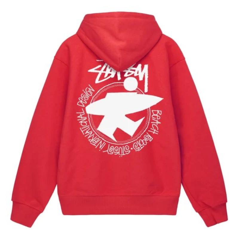 Red / White Stussy Beach Roots Hoodie | 7824AVMCQ