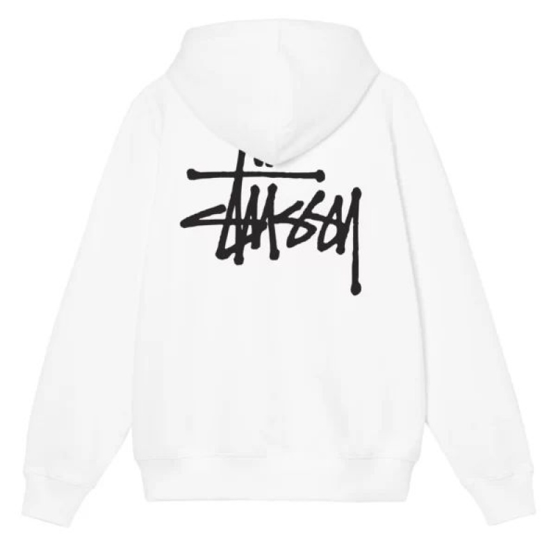 White Stussy Basic Hoodie | 4695YKRUC