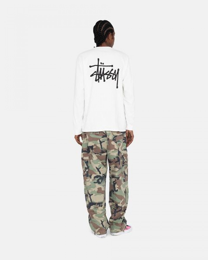 White Stussy Basic Ls Sweatshirts | 0652ORCDW