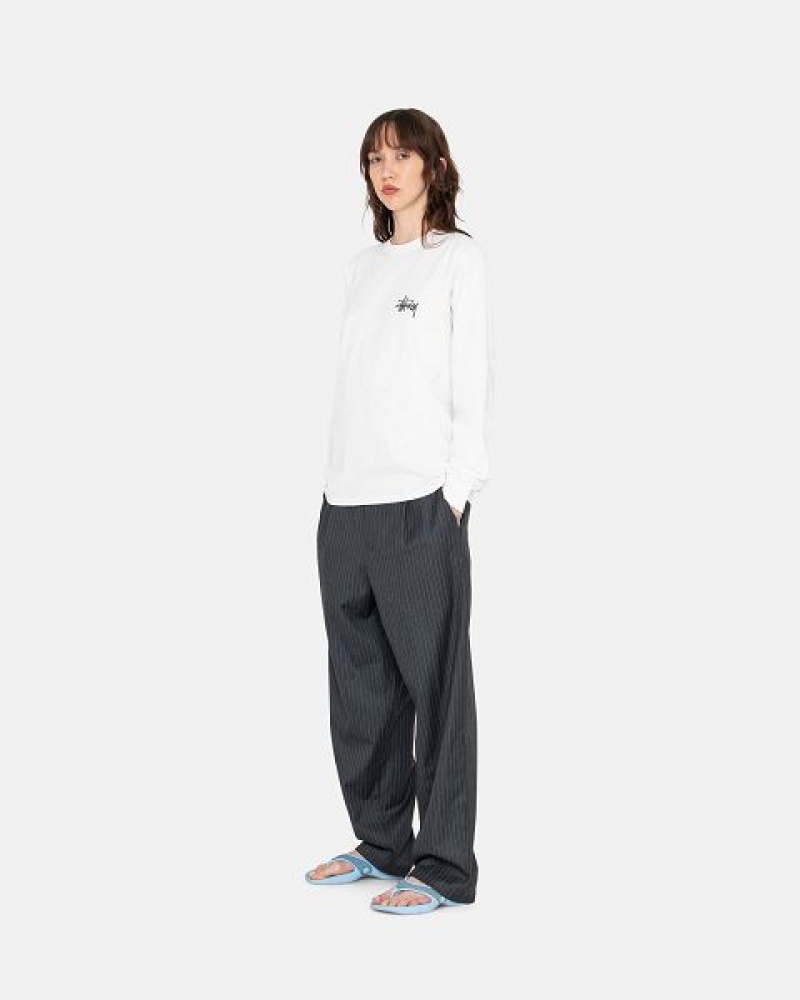 White Stussy Basic Ls Sweatshirts | 0652ORCDW