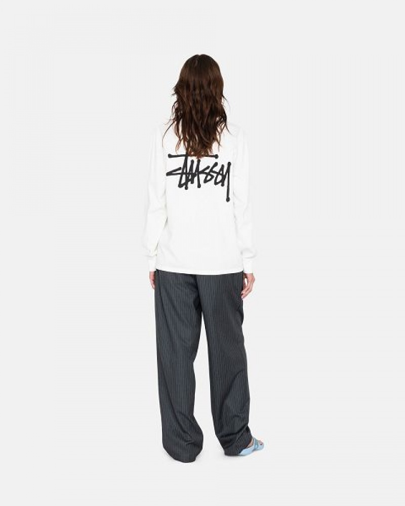 White Stussy Basic Ls Sweatshirts | 0652ORCDW