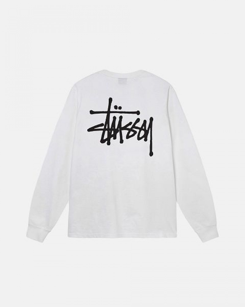 White Stussy Basic Ls Sweatshirts | 0652ORCDW