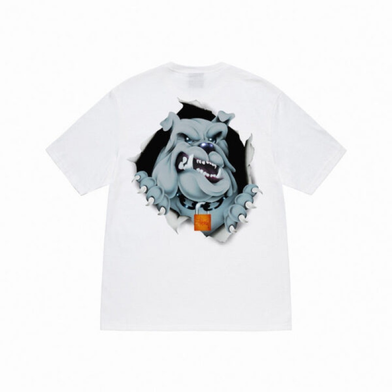 White Stussy Bulldog Ripper T Shirts | 1709ZJOFM