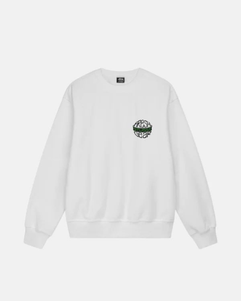 White Stussy Fresh Gear Crew Sweatshirts | 5843ZHVJU