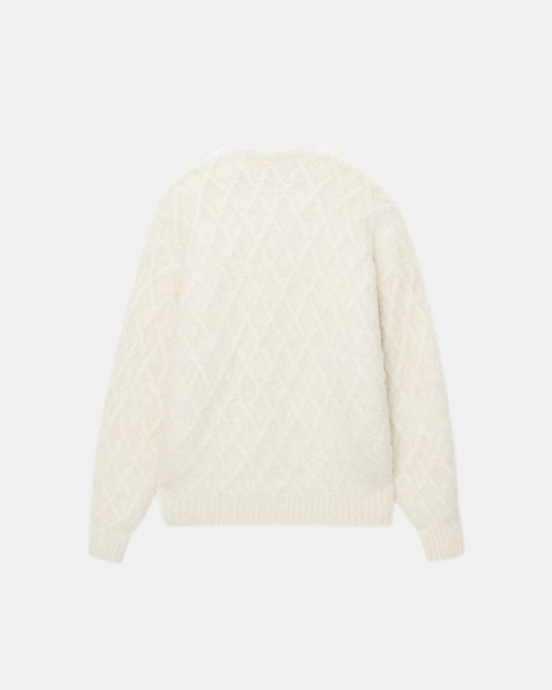 White Stussy Fuzzy Lattice Crew Sweaters | 1984KQTUG