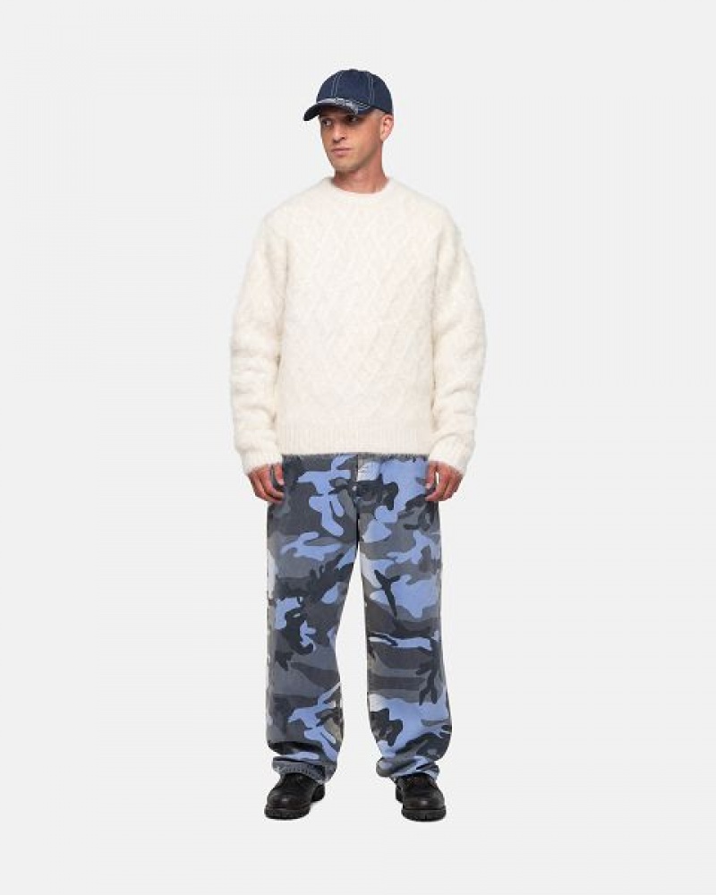 White Stussy Fuzzy Lattice Crew Sweaters | 1984KQTUG