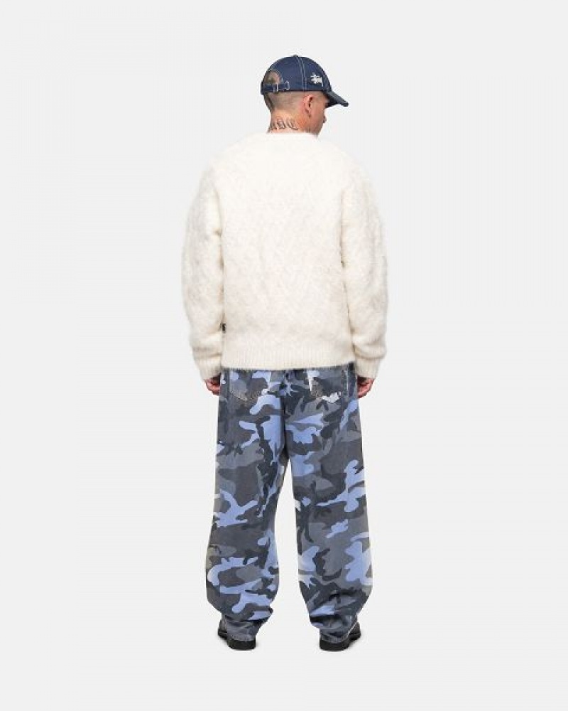 White Stussy Fuzzy Lattice Crew Sweaters | 1984KQTUG