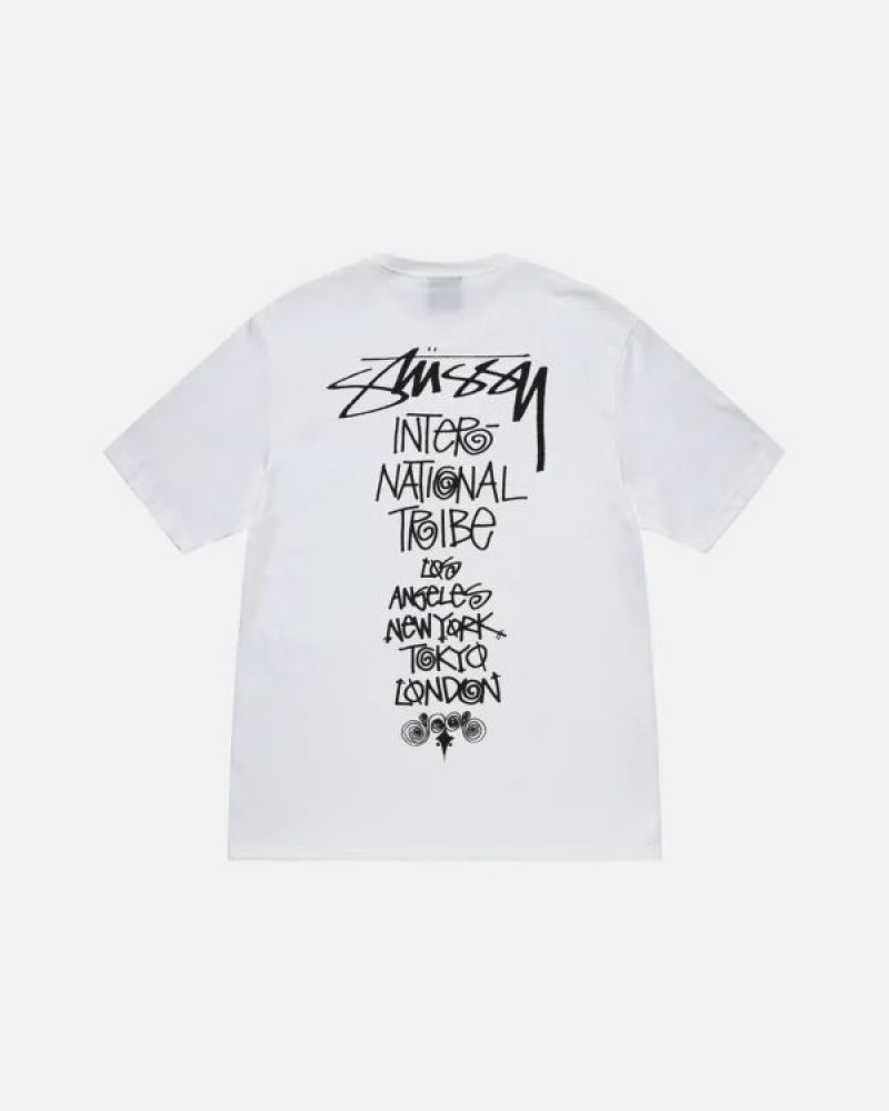 White Stussy Tribe Stack T Shirts | 7031UGBAP