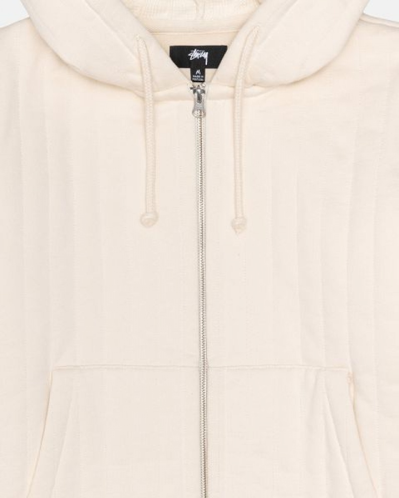 White Stussy Vertical Quilted Zip Hoodie | 8435AJMCQ