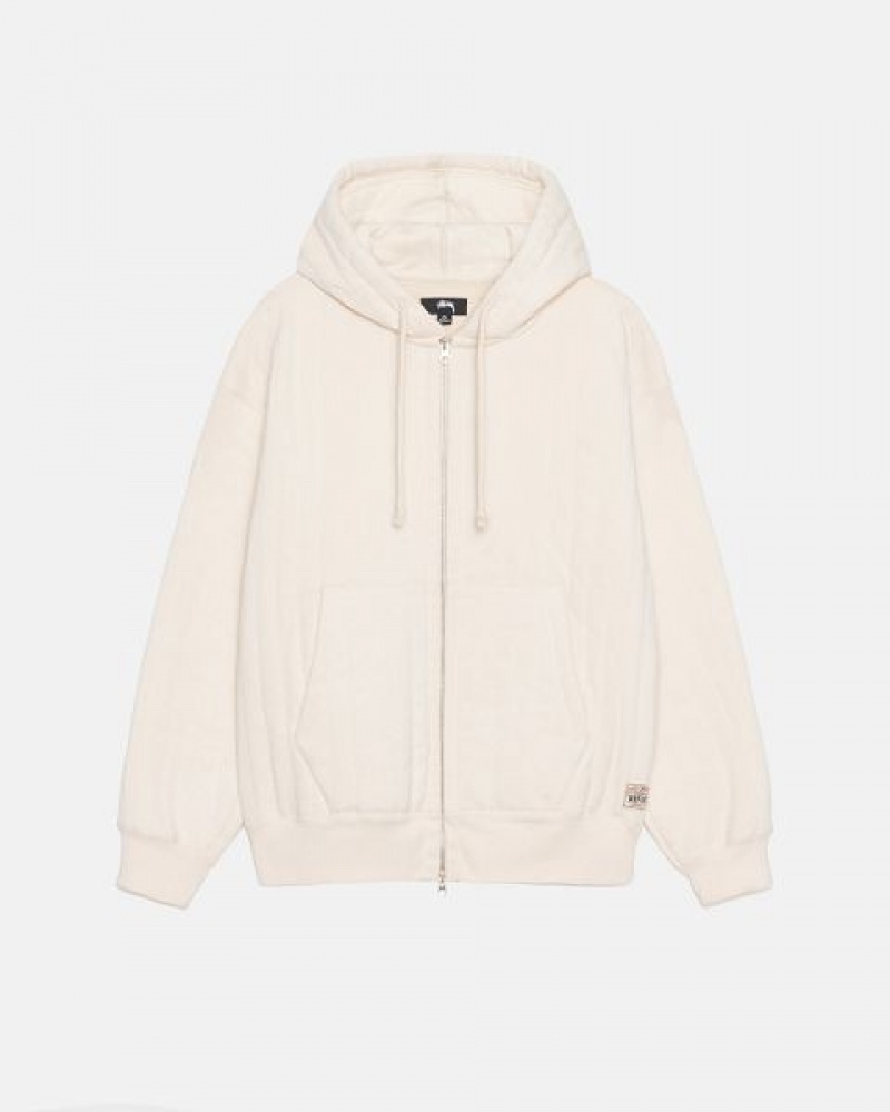 White Stussy Vertical Quilted Zip Hoodie | 8435AJMCQ