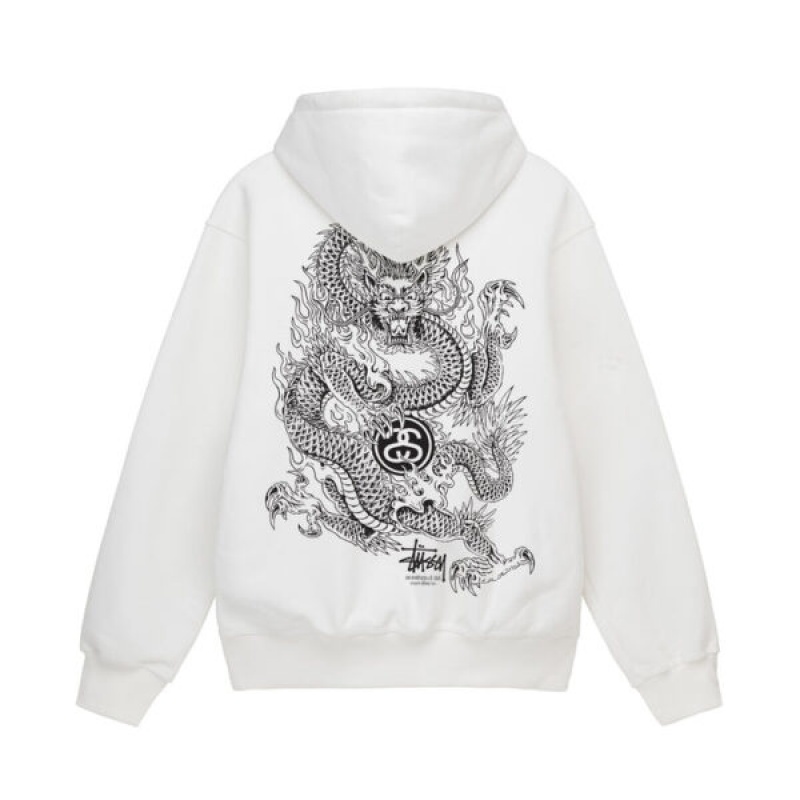 White / Black Stussy Dragon Hoodie | 0241WTRHK