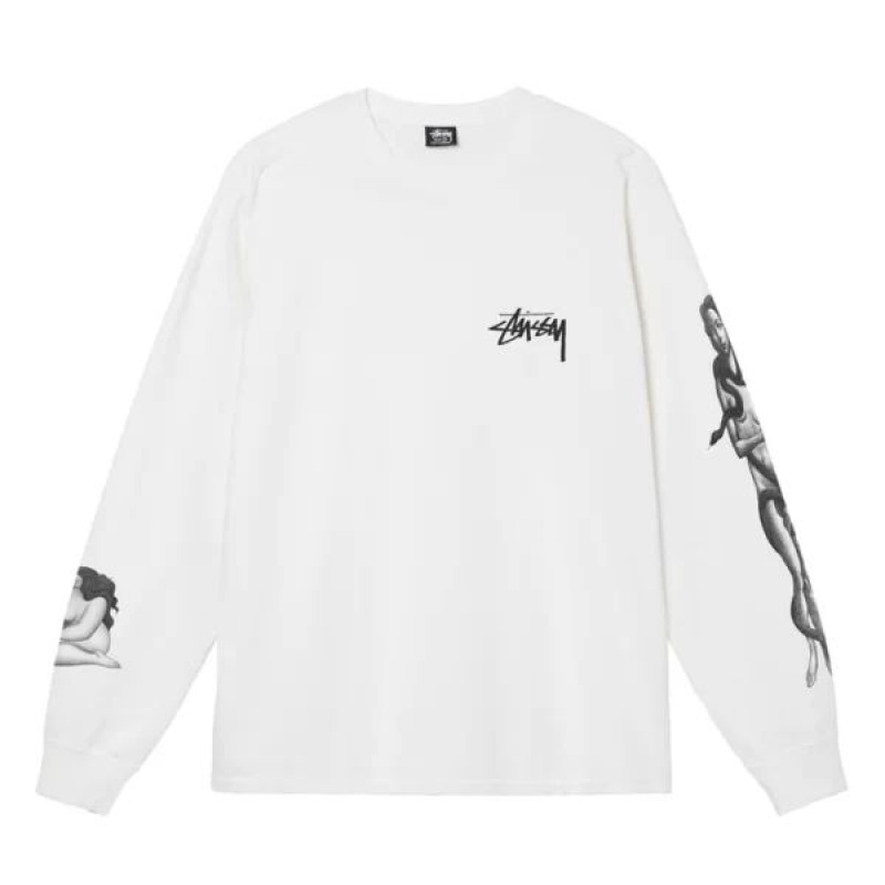 White / Black Stussy Venus Pigment Dyed Ls Sweatshirts | 5940ZSJXO