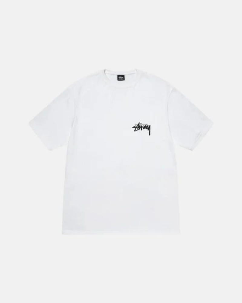 White / Gold / Black Stussy Burning Stock T Shirts | 3596OWVKM