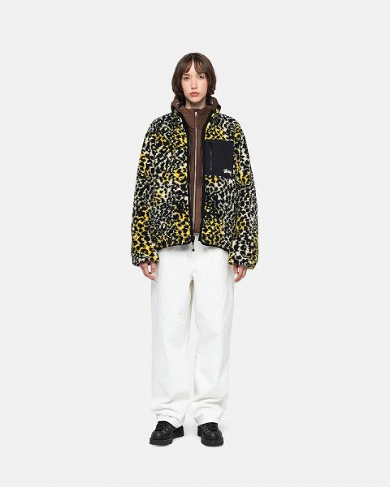 Yellow Leopard Stussy Sherpa Reversible Jackets | 2405SLRFC