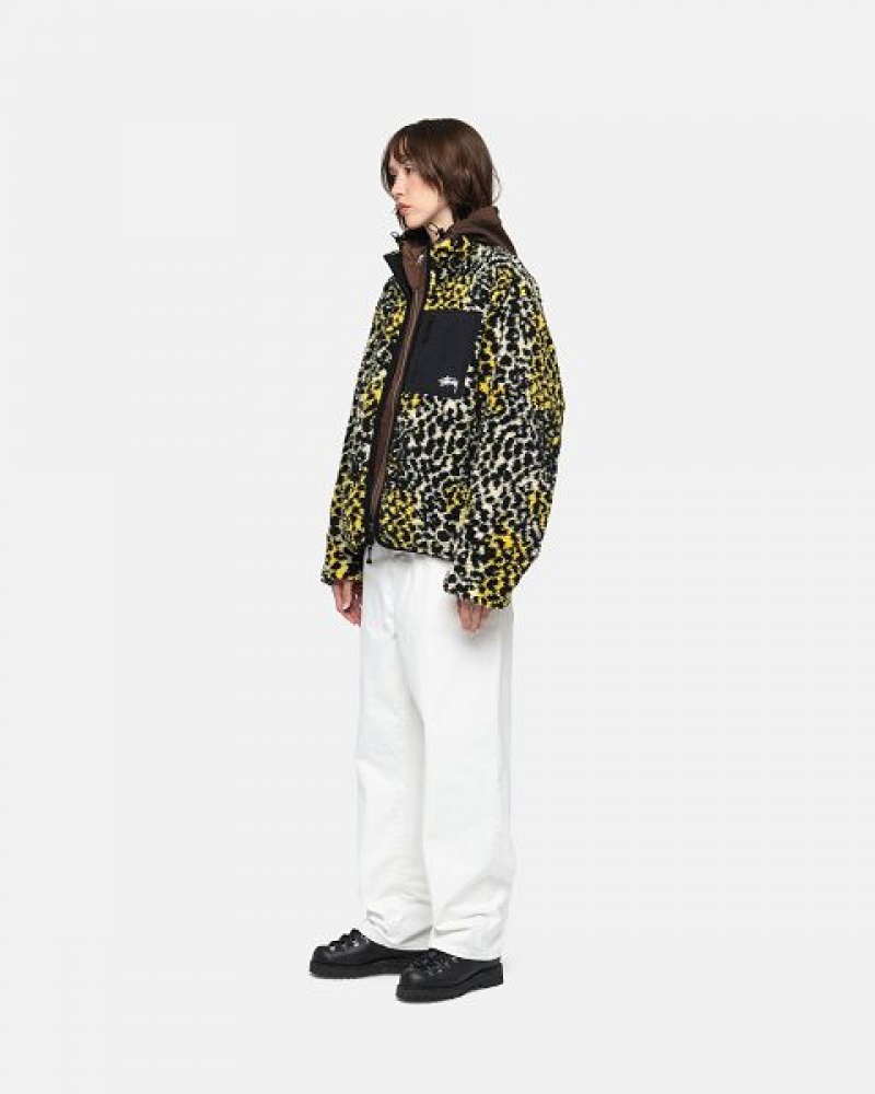 Yellow Leopard Stussy Sherpa Reversible Jackets | 2405SLRFC