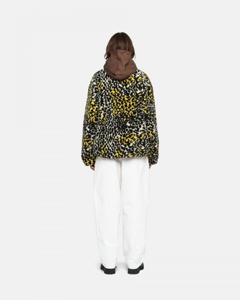 Yellow Leopard Stussy Sherpa Reversible Jackets | 2405SLRFC