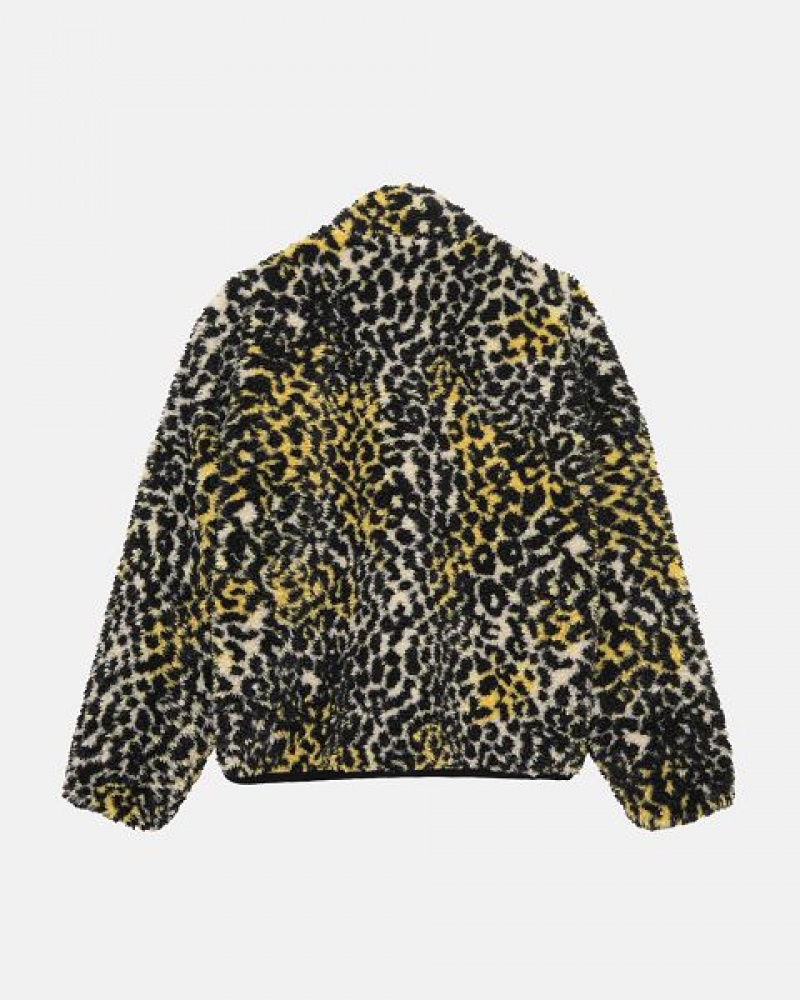 Yellow Leopard Stussy Sherpa Reversible Jackets | 2405SLRFC