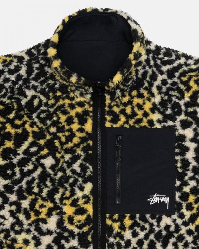 Yellow Leopard Stussy Sherpa Reversible Jackets | 2405SLRFC