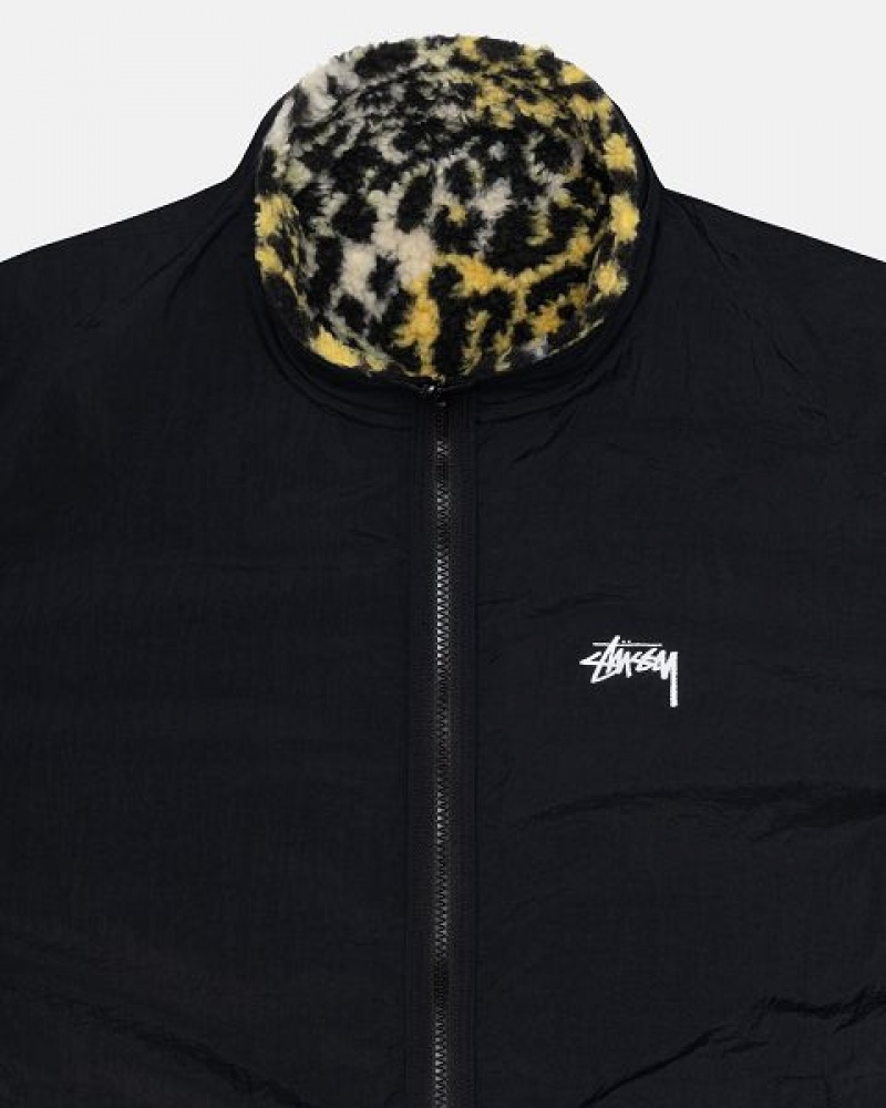 Yellow Leopard Stussy Sherpa Reversible Jackets | 2405SLRFC