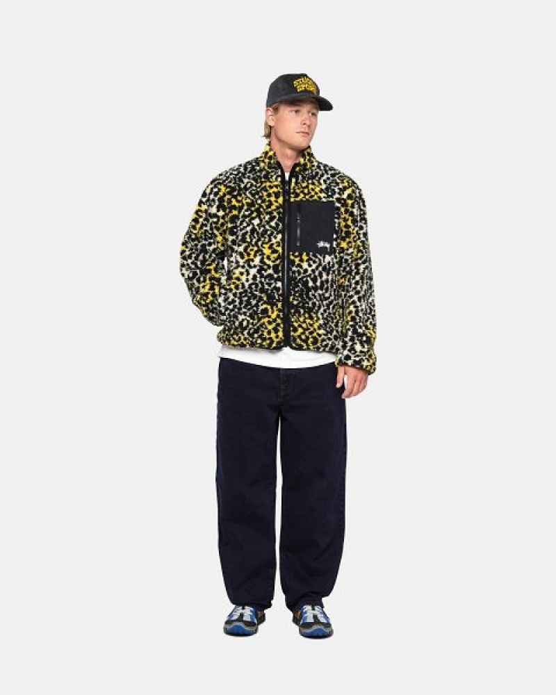 Yellow Leopard Stussy Sherpa Reversible Jackets | 2405SLRFC