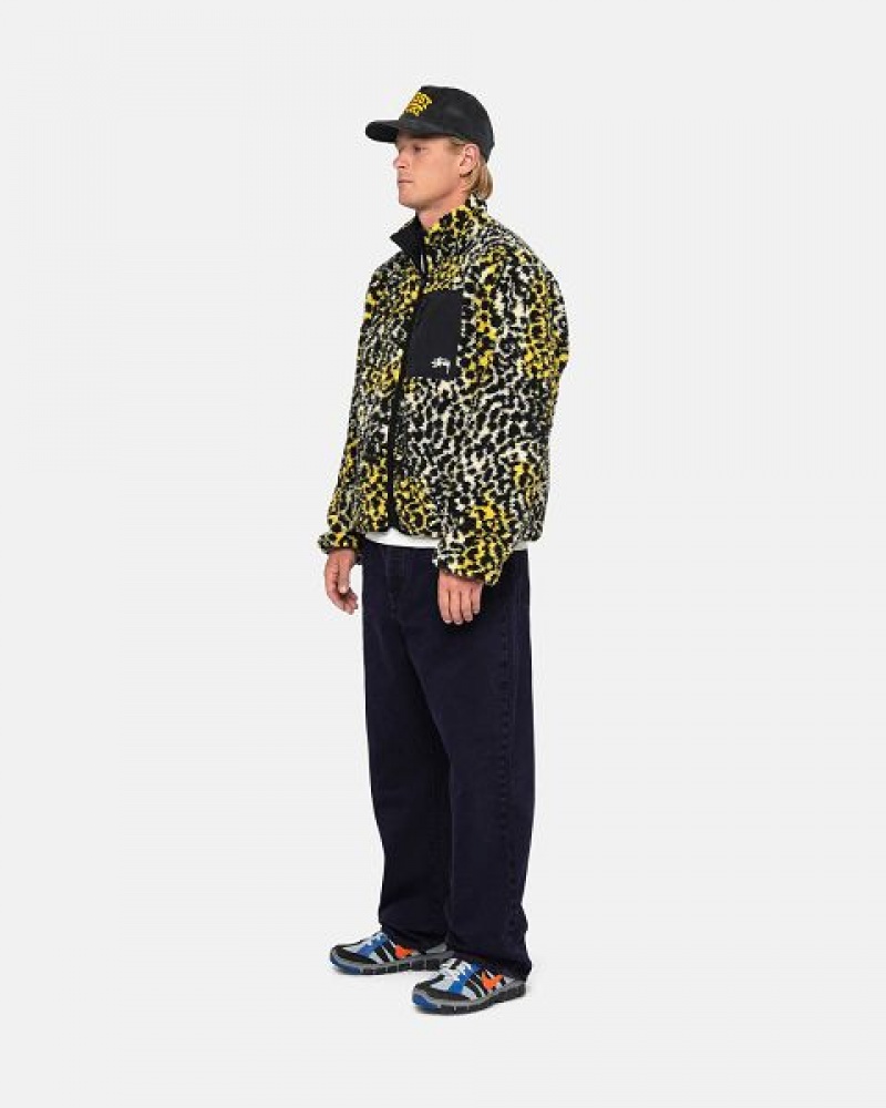 Yellow Leopard Stussy Sherpa Reversible Jackets | 2405SLRFC