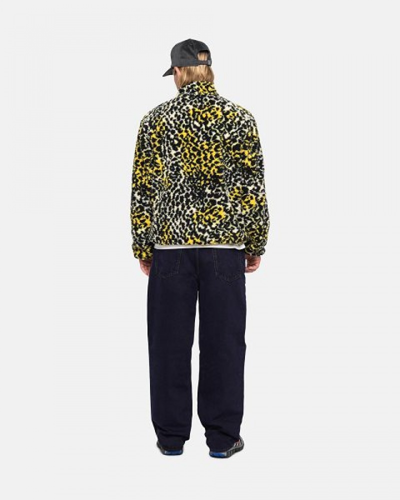 Yellow Leopard Stussy Sherpa Reversible Jackets | 2405SLRFC